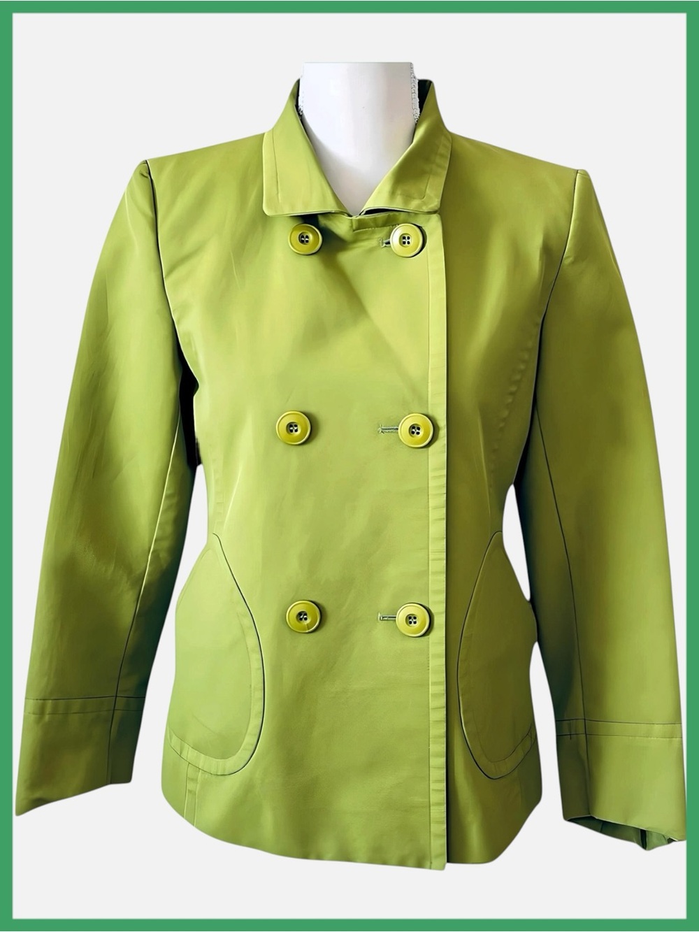 Talbots Green Double Breasted Short Canvas Peacoat